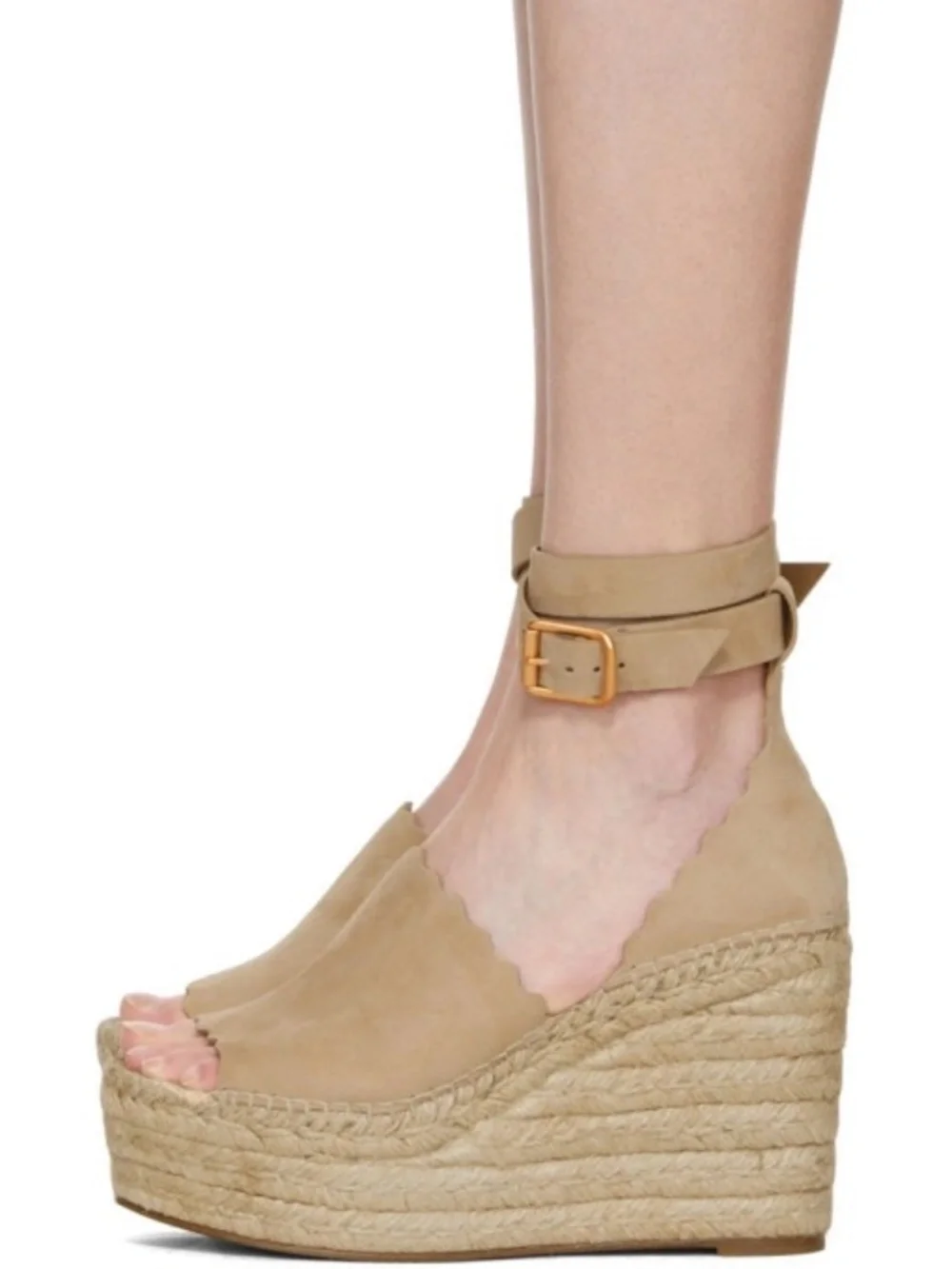 Chloe Reef Shell Suede Espadrille Wedge Platform Sandals Open Toe Size 40